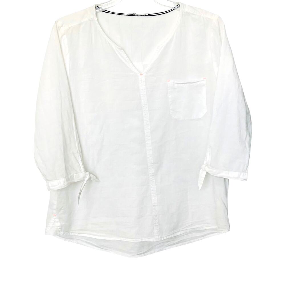 CECIL 3/4 SLEEVE V-NECKLIVE HIGH-LOW BLOUSE, WOMENS, XL, WHITE, LIGHTWEIGHT